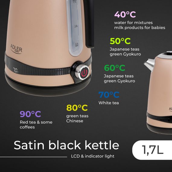 Електрочайник з нержавіючої сталі Adler AD 1295 Copper 1,7 л, 2200 Вт, з регулюванням температури | Зображення 8