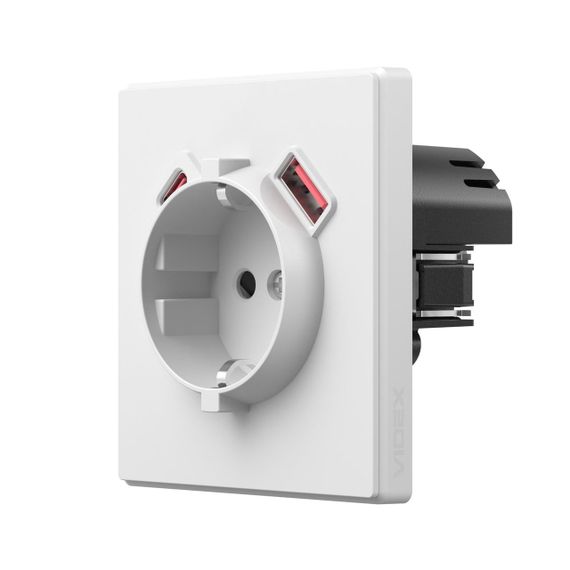 Розетка одинарна із заземленням USB-A+C 20W біла матова VIDEX NOTA (VF-NT-SK1GUC-WH)