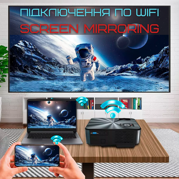 Домашний Проектор Мини WIFI 3200 Lumen с Динамиком + Bluetooth 5.0 Cheerlux C9 Pro 1920*1080 P Full HD | Зображення 2