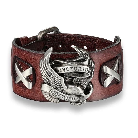 Шкіряний браслет Harley-Davidson чоловічий жіночий меломану гітариста рокера байкера коричневий
