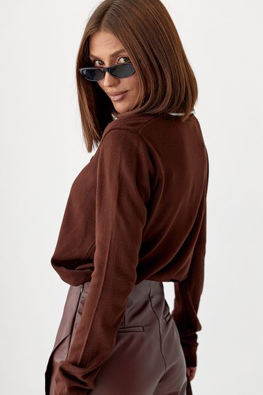 Кофта-поло з імітованими кишенями - коричневий цвет, ONE SIZE (є розміри) | Зображення 1