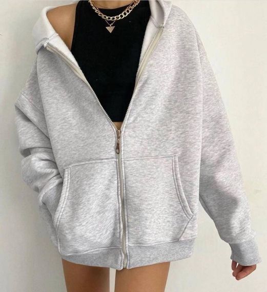 Женский теплый худи на флисе на молни STI272 Oversize 42/48 цвет серый