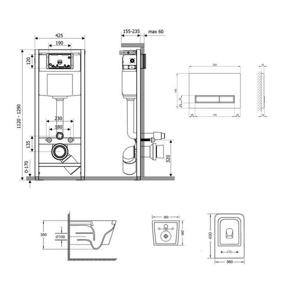 Готове рішення Qtap для ванної кімнати: підвісний унітаз Crow Ultra Quiet 490x360x290 + комплект інсталяції Nest 4 в 1 (лінійна | Зображення 1