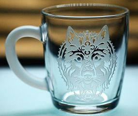 Скляна чашка 350 мл Руни Вовк з гравіюванням скандинавський стиль подарунок чоловіку