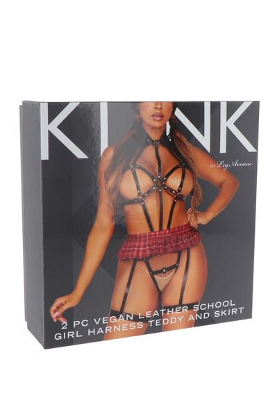 BDSM-костюм учениці Leg Avenue Harness teddy & skirt L Black, портупея, мініспідниця, екошкіра | Зображення 4
