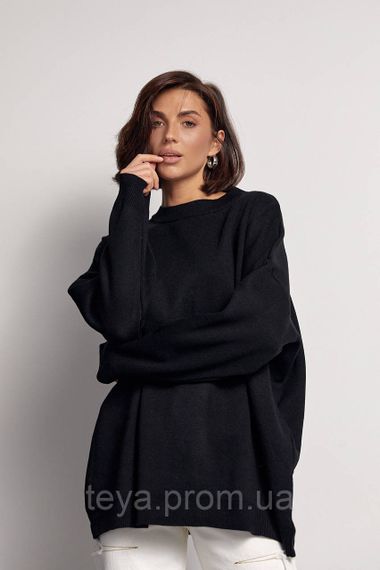 Жіночий однотонний джемпер oversize крою колір чорний розмір S FL_000903 | Зображення 5