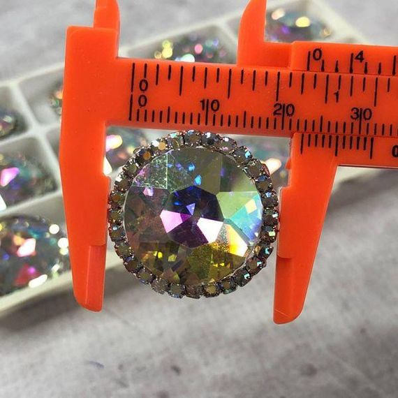 Стрази скляні круглі 22 мм, пришивні Crystal із покриттям АВ | Зображення 2