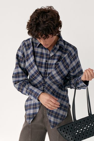 Сорочка в клітинку з акцентом на талію - сірий цвет, M (є розміри)