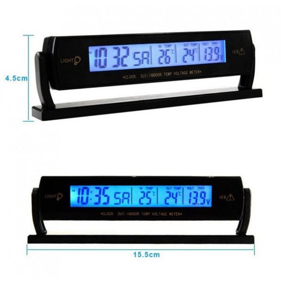 Автомобильные часы с подсветкой VST-7013V вольтметр, 2 термометра Авточасы с OC-345 выносным термометром | Зображення 1