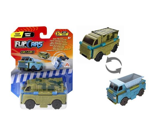 Машинка-трансформер Flip Cars 2 в 1 Военный транспорт, Военный грузовик и Самосвал (EU463875-27)