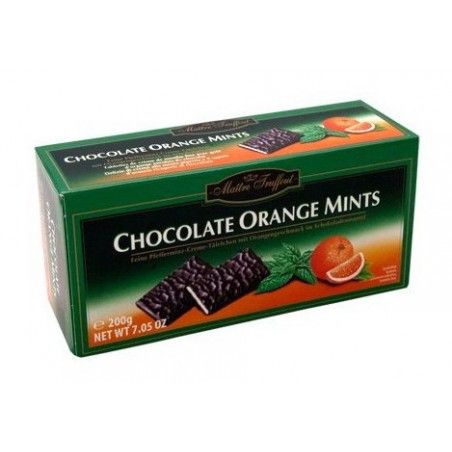 Шоколадные конфеты с мятой и апельсинами Chocolate Mints Orange, 200г, черный шоколад мятно-апельсиновый