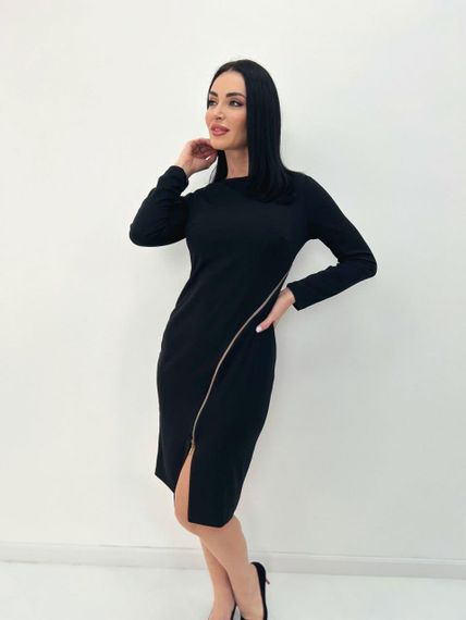 Женское стильное трикотажное платье с молнией GF08572 цвет черный, размер 46/48 | Зображення 2