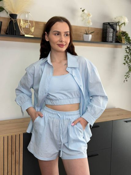 Костюм жіночий літній трійка сорочка з майкою та шорти Fashion 6931 20580 блакитний