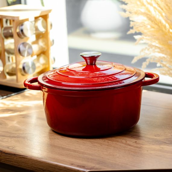 Каструля чавунна емальована 4 л, червоний Yiwu HP-FLG-1 RED | Зображення 1