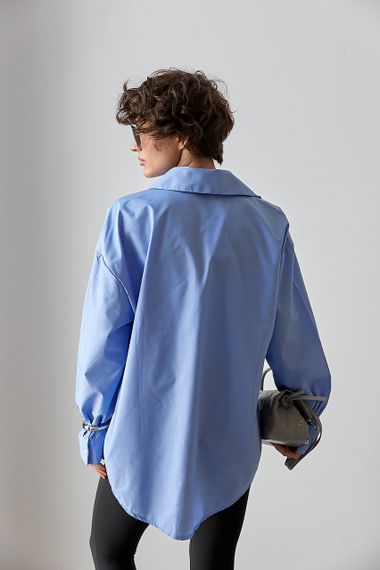 Однотонна класична сорочка з напівкруглим низом - блакитний цвет, L (є розміри) | Зображення 1