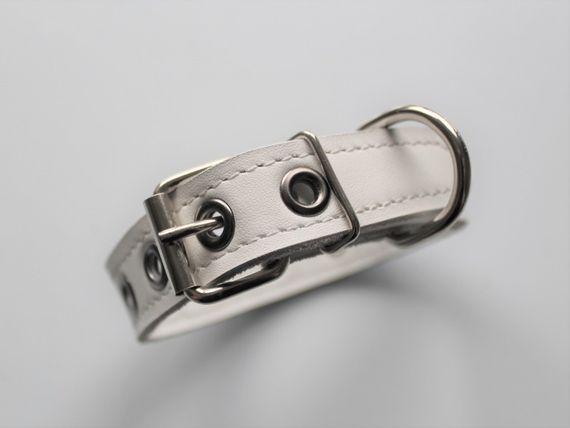 Кожаный ошейник со стразами "Lockdog" белый | Зображення 1