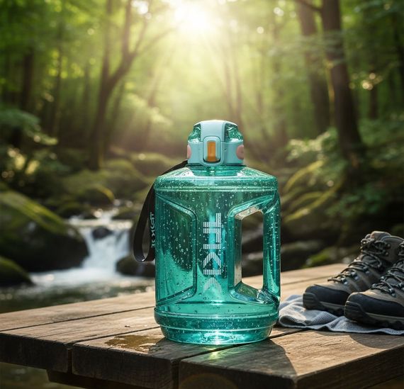 Спортивная бутылка TKK 2300 мл (2.3 л) - Бирюзовый Tritan BPA-free, ударопрочная эко-бутылка с ручкой и клапаном | Зображення 9