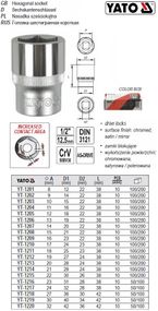 Головка 6-гранна коротка 1/2" М11х38 мм Польща YATO YT-1204