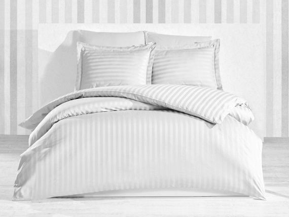 Комплект постільної білизни Stripe White SoundSleep сатин-страйп білий полуторний
