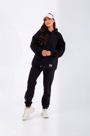 Женский теплый спортивный костюм на флисе худи и штаны NB23038 цвет черный, размер 50/52 | Зображення 2