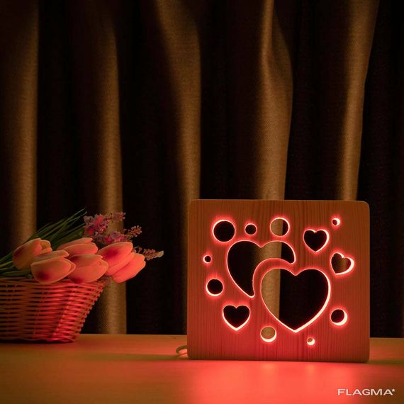 Светильник ночник ArtEco Light из дерева LED "Сердечки" с пультом и регулировкой цвета... | Зображення 2