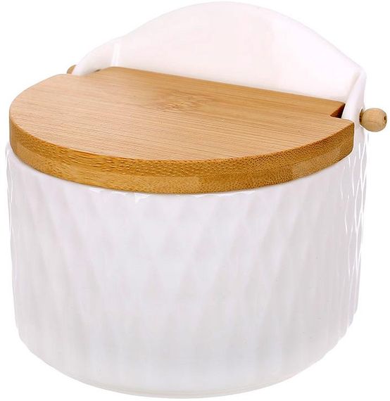 Цукорниця (сільниця) порцелянова Ceram Bamboo 12х11см з відкидною дерев'яною кришкою