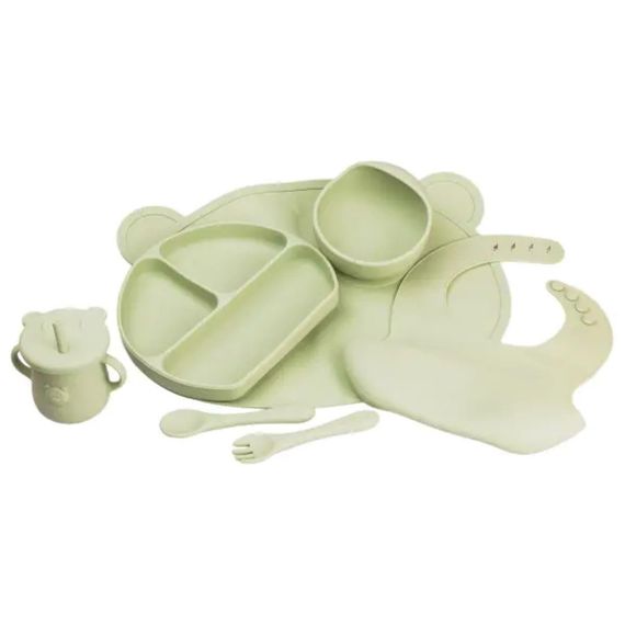 Дитячий набір силіконового посуду 7 предметів Зелений HP34546G