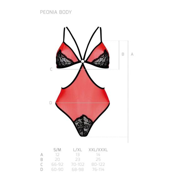 Напівпрозоре боді з мереживом Passion PEONIA BODY L/XL red | Зображення 4
