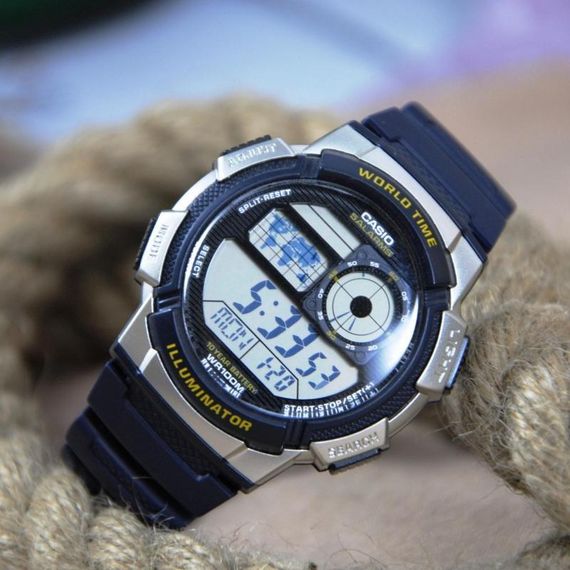 Чоловічі спортивні годинники наручні електронні сині оригінальні Casio Collection AE-1000W-2AVEF | Зображення 4