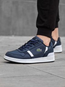 Демісезонні кросівки Lacoste натуральна шкіра + текстиль колір синій, білий