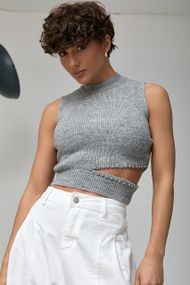 В'язана майка з високою горловиною і розрізом на талії - сірий цвет, ONE SIZE (є розміри)
