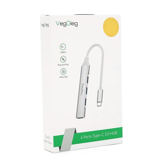 Хаб VEGGIEG V-K301 Type-C на USB 3.0/4 порта, 480Mbts, питание от USB, 0.15m | Зображення 1