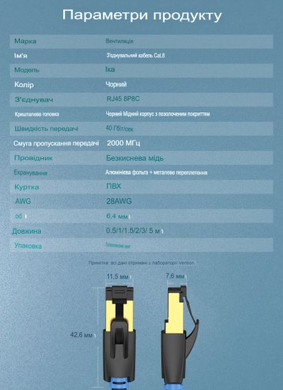 Патч-корд (плоский) кабель Vention Cat 8 RJ45 40Gbps 2000MHz Network Lan високошвидкісний 1 м (sv3713m1) | Зображення 4