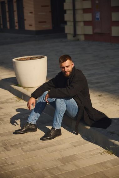пальто чоловіче сірого кольору довге осінь зима весна | Зображення 3
