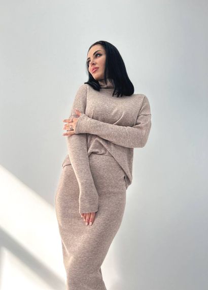 Женский теплый ангоровый костюм юбка и гольф GF07942 цвет бежевый, размер 42/44 | Зображення 1
