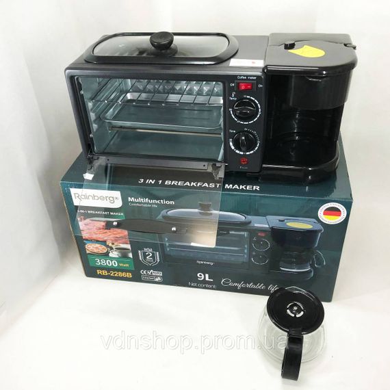 Печь-духовка кофеварка сковорода 3в1 Rainberg, Электрическая печь духовка кофеварка 3 в 1 BH-47 | Зображення 8