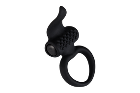 Ерекційне віброкільце Adrien Lastic Lingus Black з язичком і щіточкою для стимуляції клітора Sex Aura