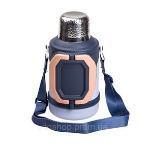 Термос Vacuum Cup 1.5 літра з ремінцем і складною ручкою темно-синій HP-14-21BL