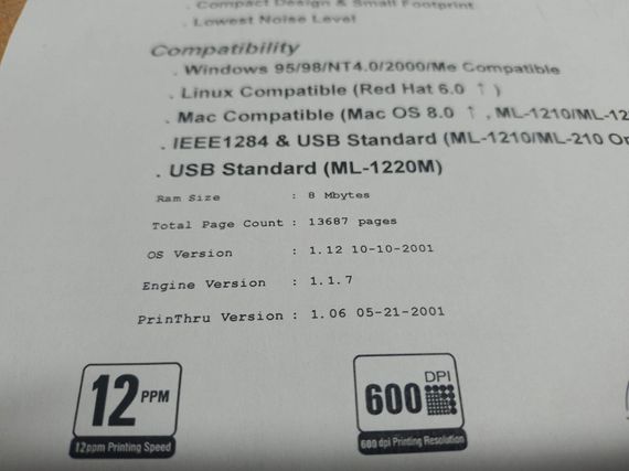 Принтер Samsung ML-1210 / Лазерная монохромная печать / 600x600 dpi / 12 стр./мин / A4 / USB 2.0, LPT б/у | Зображення 4