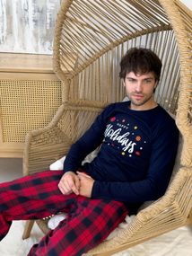 Чоловіча новорічна піжама "Глен", червоно-синя