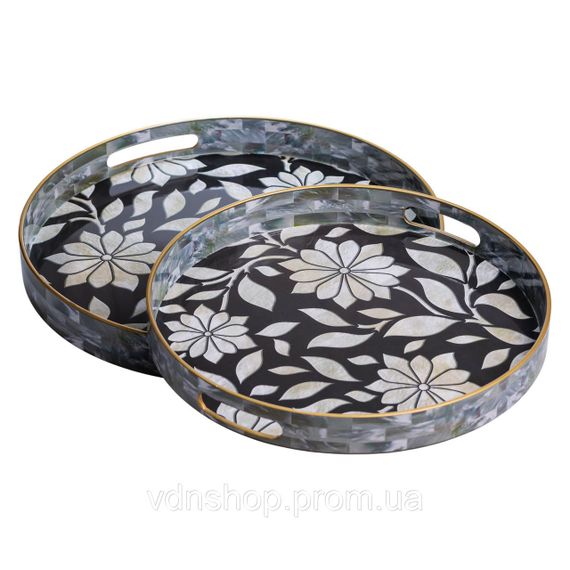 Набор круглых подносов для подачи еды 2 (шт) Ø32.5 / 37 (см) красивые декоративные подносы для кухни, в кровать, на стол HP-HK-15 | Зображення 3