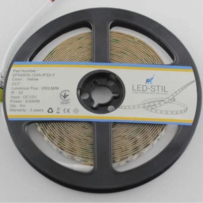 Светодиодная лента LED-STIL 9,6 Вт/м 2835 120 діодів IP33 12 Вольт 70 lm ЖОВТИЙ (DFN2835-120A-IP33-Y) - Топ | Зображення 2