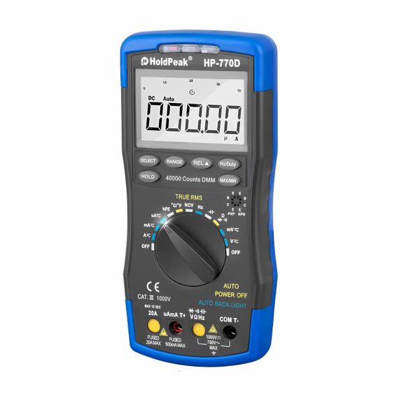 Мультиметр HoldPeak HP-770D профессиональный цифровой (TrueRMS 40000 отсчетов 1000В 20А AC/DC 40МОм 100мФ 1000 | Зображення 3