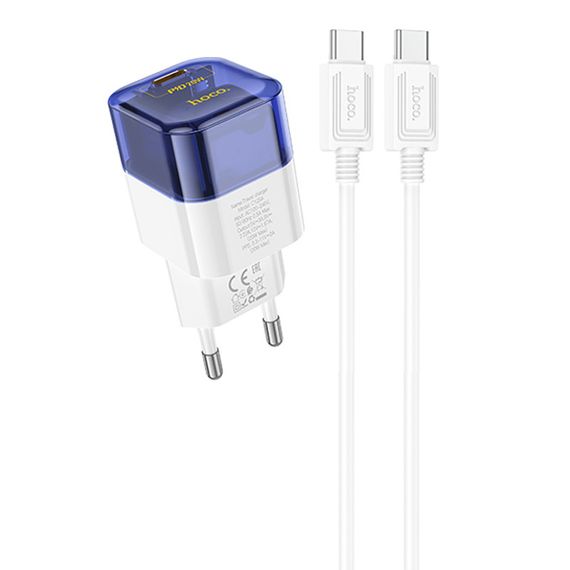 МЗП Hoco C125A Transparent PD20W (1USB-C) + кабель Type-C to Type-C Transparent blue