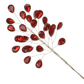 Декоративна гілка з кристалами, 23см, колір - червоний