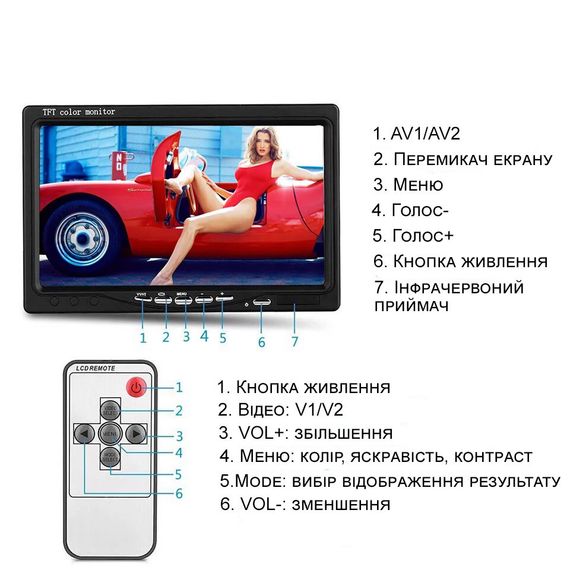 Камера заднего вида с монитором 7" дюймов Podofo F0505, парковочный комплекс для грузовых авто, кабель 10м | Зображення 7