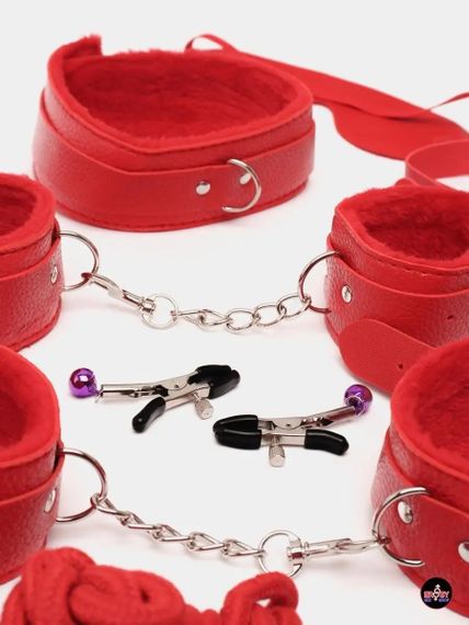BDSM-комплект червоного кольору для рольових ігор із 10 предметів | Зображення 3