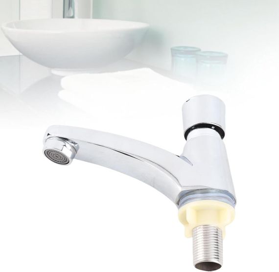 Змішувач для раковини із затримкою часу, автоматичний з таймером авто-закривання для економії води, хромований, латунь | Зображення 1