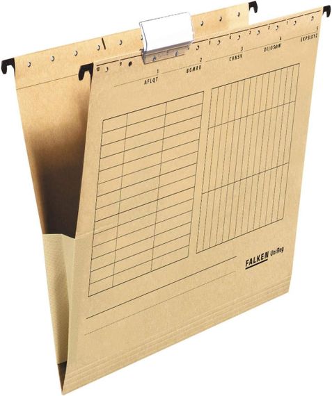 Підвісна папка картонна коричнева A4 комплект 20 шт FALKEN для впорядкування документів, до 350 аркушів (80 г/м²) в папці