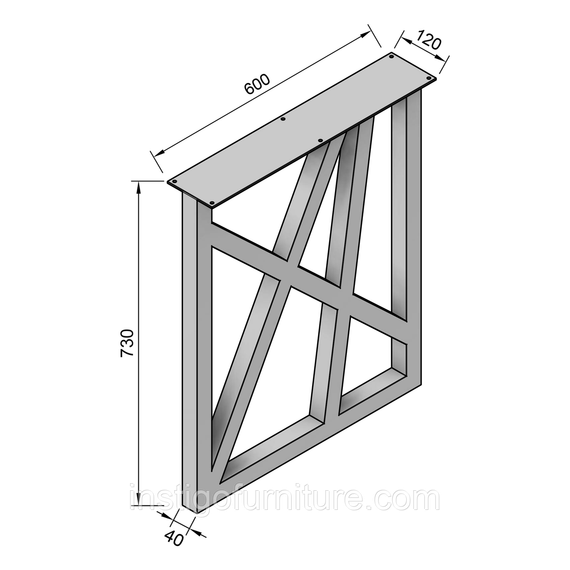 Опора ножка для стола из металла 600×100mm, H=730mm (профильная труба: 40x40mm) Серый | Зображення 2